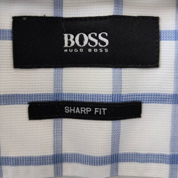 Hugo Boss Men's "Sharp" Fit Plaid Button Down Dress Shirt Size 17.5 34/35 - Picture 9 of 11